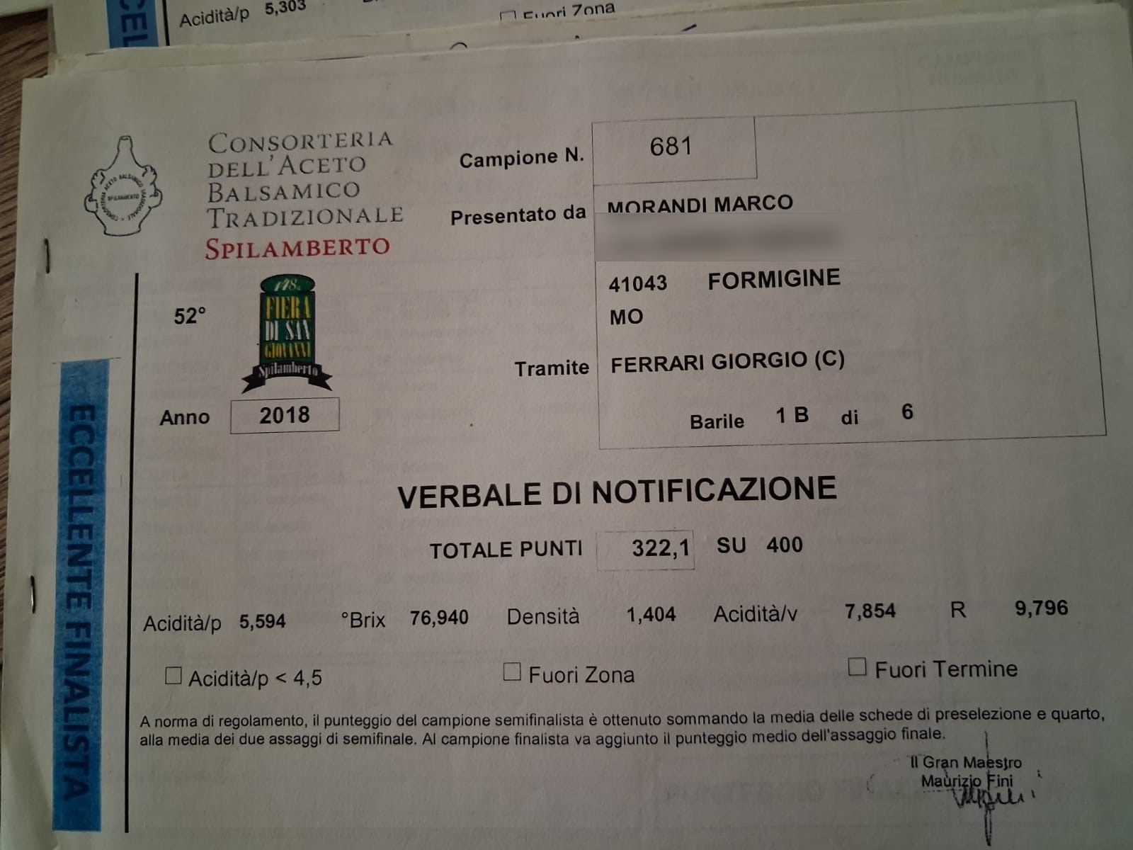 Verbale di notificazione del 52° Palio di San Giovanni, 2018